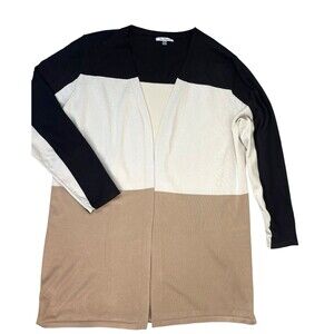 Vila Milano Open Front Neutral Color Block Long Cardigan Sweater Soft LARGE